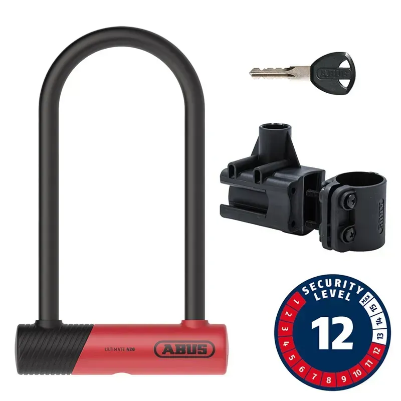 Abus Ultimate 420K 14mm 5.9x9 Key U-Lock in Red