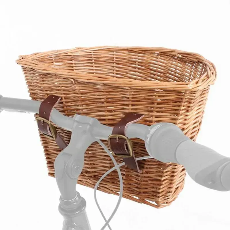 M Part D-Shaped Wicker Basket w/Leather Straps in Brown-2