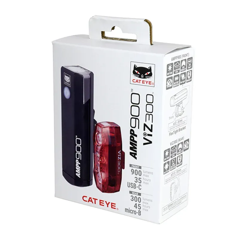 CatEye AMPP 900/VIZ 300 USB-C Bike Light Set in Black-1